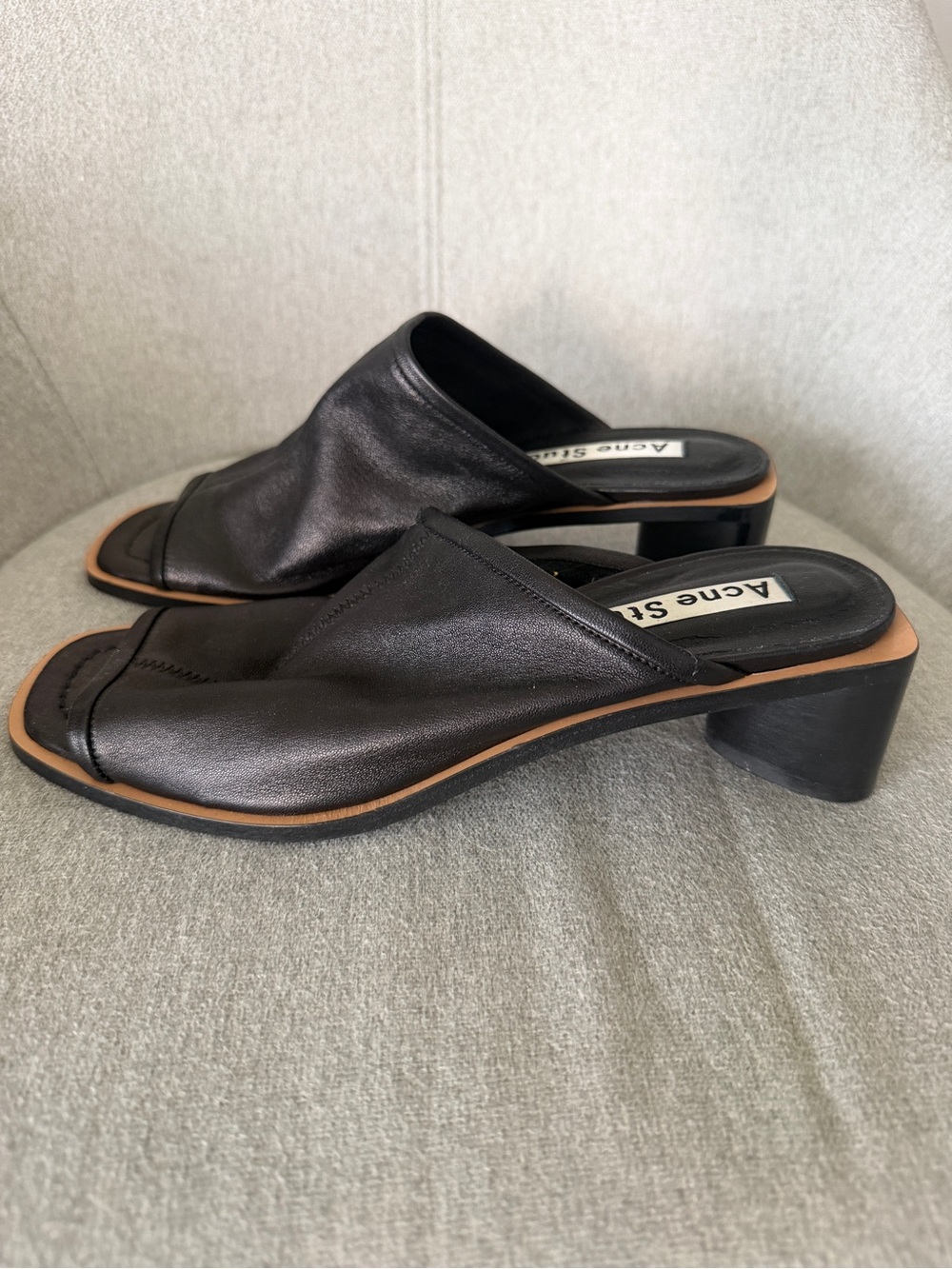 NWOT Acne Studios Black Leather Open Square Toe Block Heel Mules - Size 37 - Picture 4 of 8